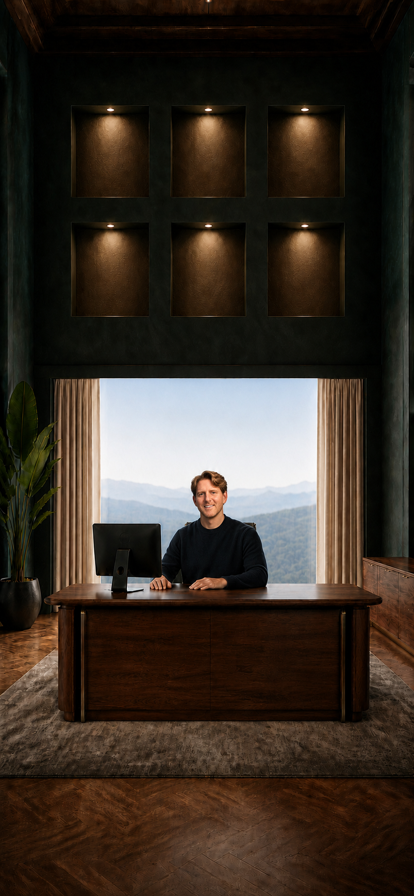 Eric seated in his cinematic creative studio